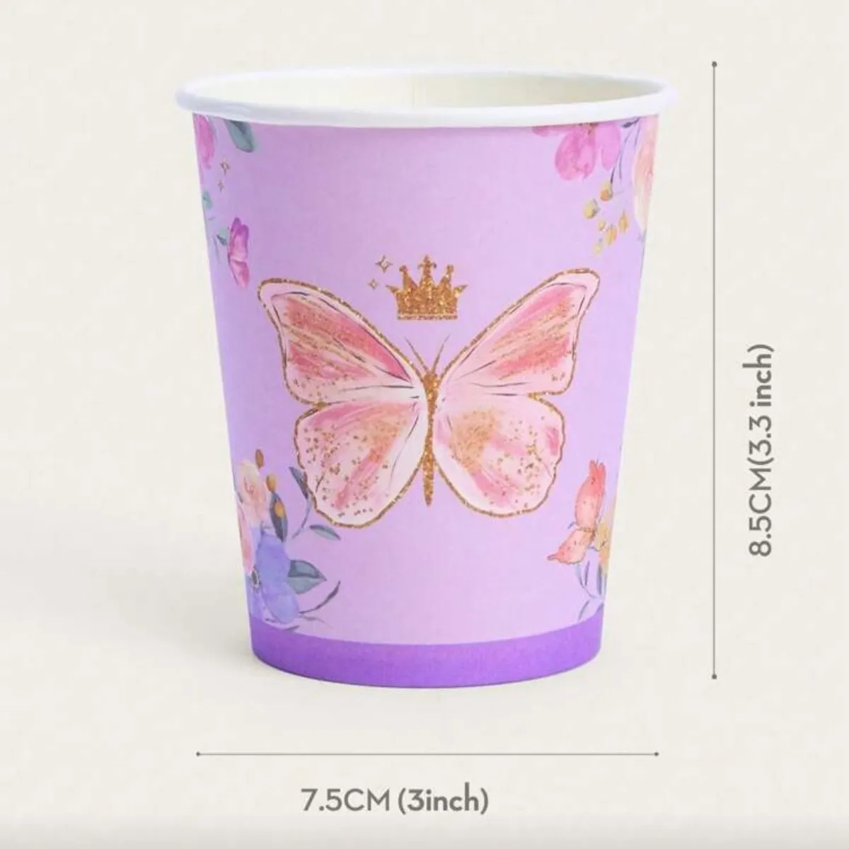 25 Pack 9oz Butterfly Paper Cups
