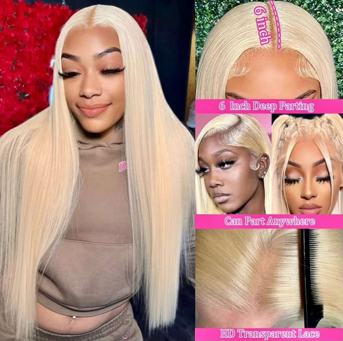 30 Inch 613 Lace Front Wig Human Hair Blonde 13X6 HD Transparent Lace Front Wigs Human Hair 180% Density Blonde Glueless Wigs 613 HD Straight Lace Frontal Wig Pre Plucked