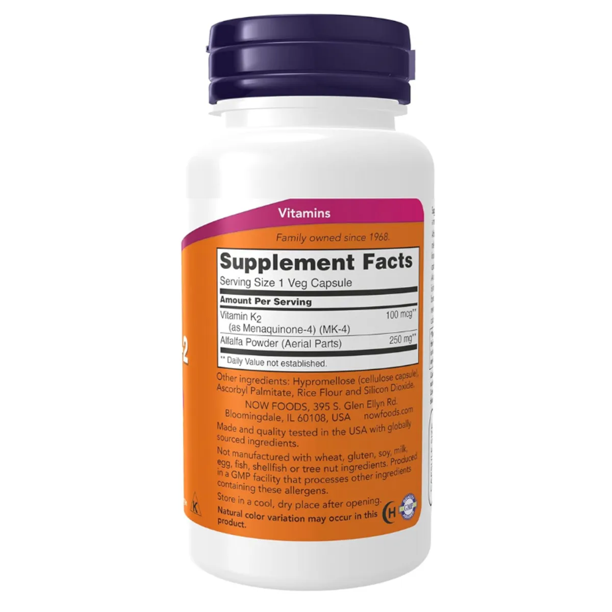 NOW Foods Supplements, Vitamin K-2 100 mcg, Menaquinone-4 (MK-4), Supports Bone Health*, 100 Veg Caps Packaging May vary