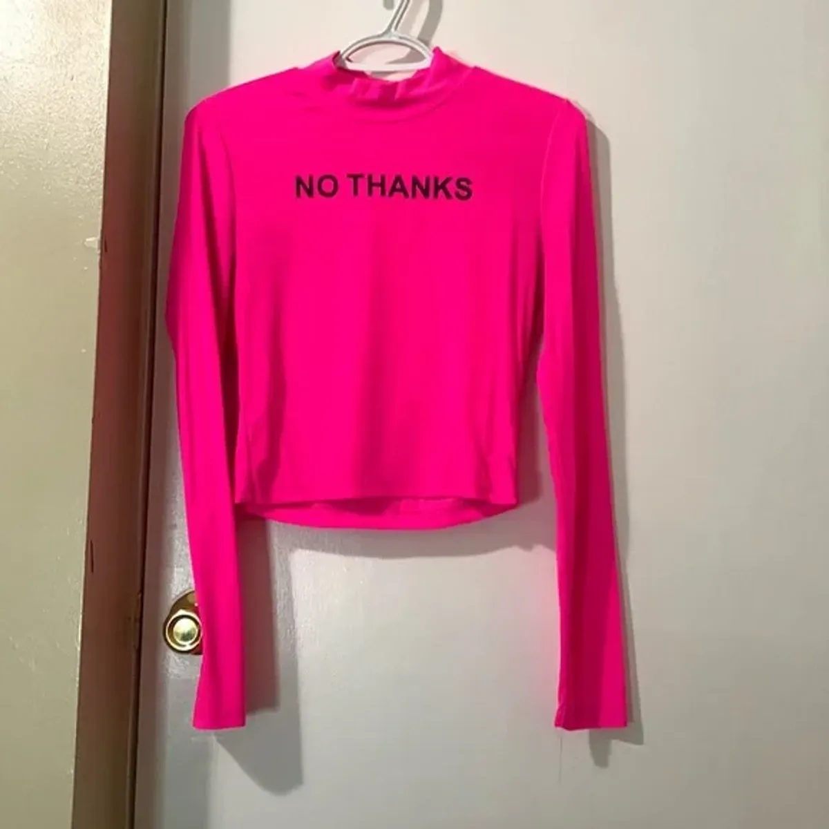 Pink and black Slogan long sleeve turtle neck tee from shein size small