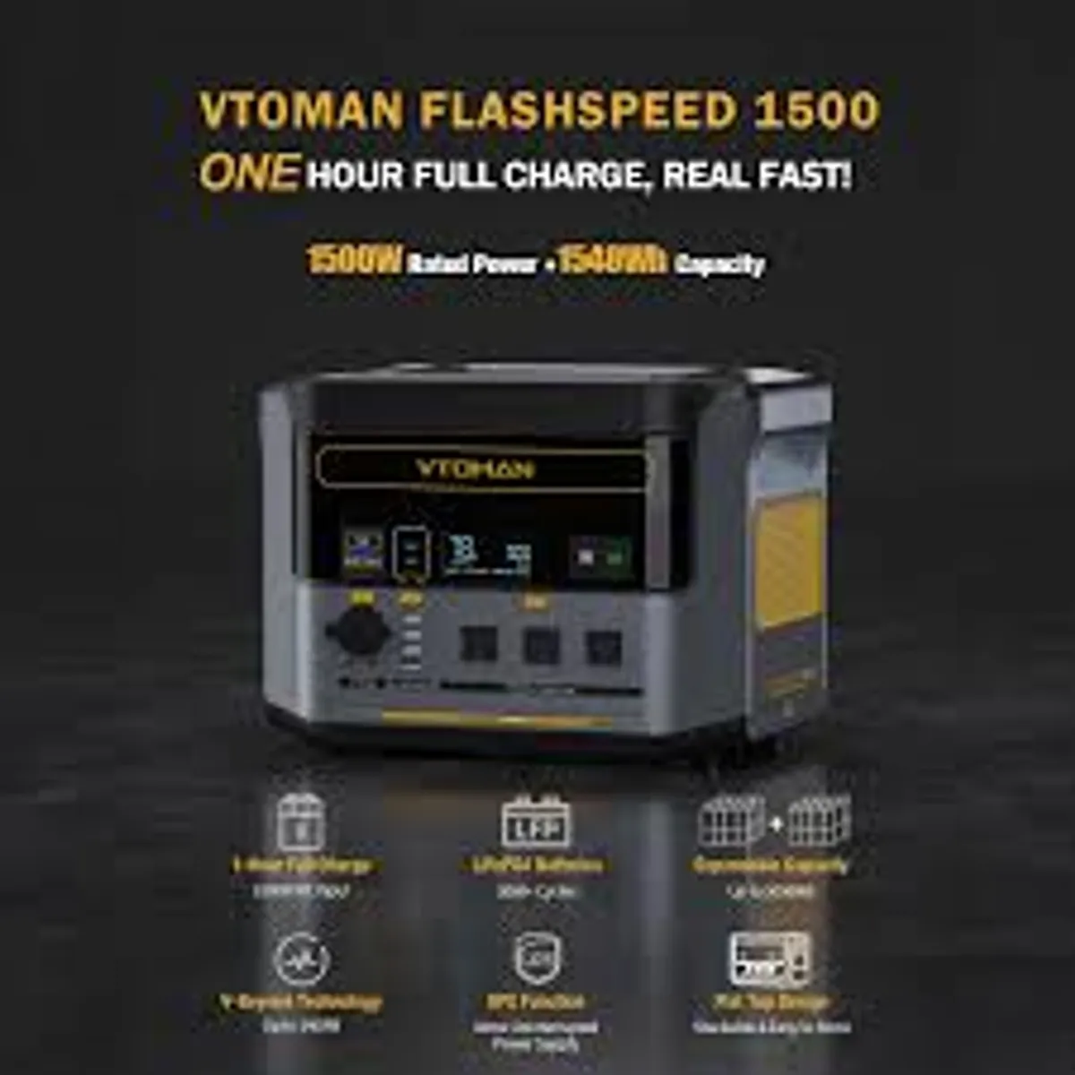 VTOMAN FlashSpeed 1500 Portable Power Station 1548Wh - Recharge 0-100% within 1H, LiFePO4 Battery Powered Solar Generator with 110V/1500W AC Output/Input, 100W USB Port for Camping, Home Backup