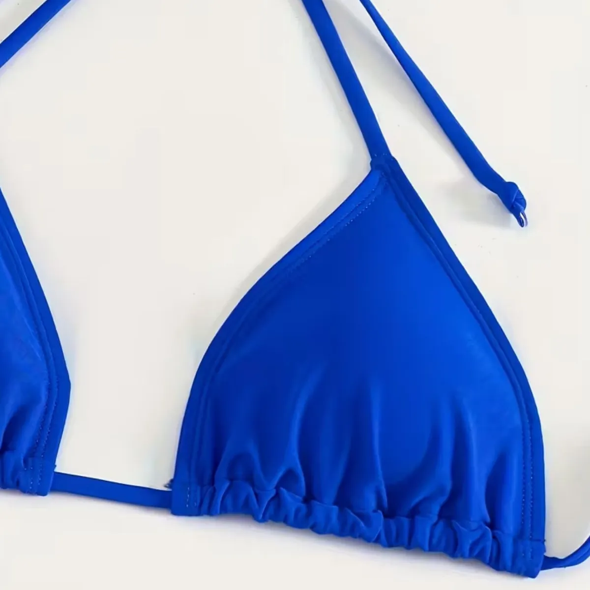 Chic 3pcs Blue Bikini Set Swimsuit Halter Neck, Tie-Side High Cut, Stretch, Non-Transparent Fabric - Size M