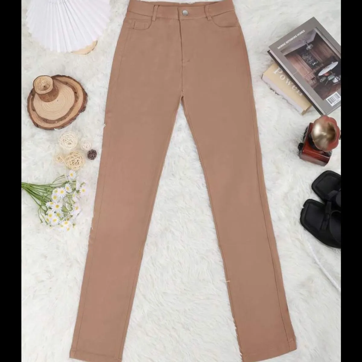 Slant Pocket High Waist Skinny Brown Pants - Size XXL