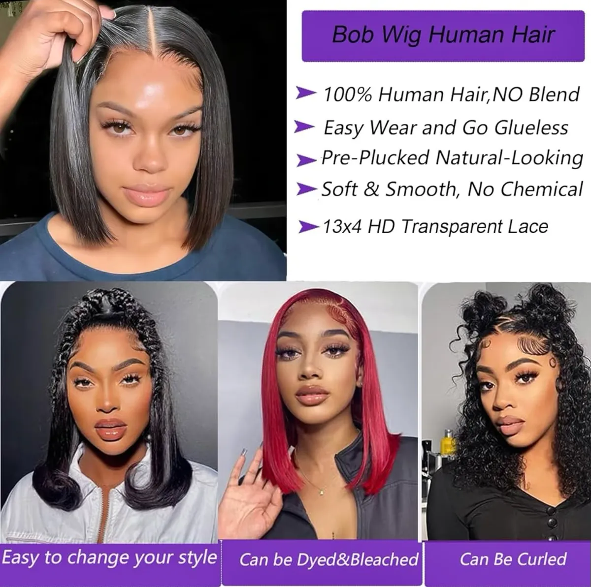 10 inch Bob Wig Human Hair Glueless Wigs Human Hair 13x4 HD Lace Front Wigs Pre Plucked Pre Cut 180% Density Short Straight Bob Wigs for Black Women