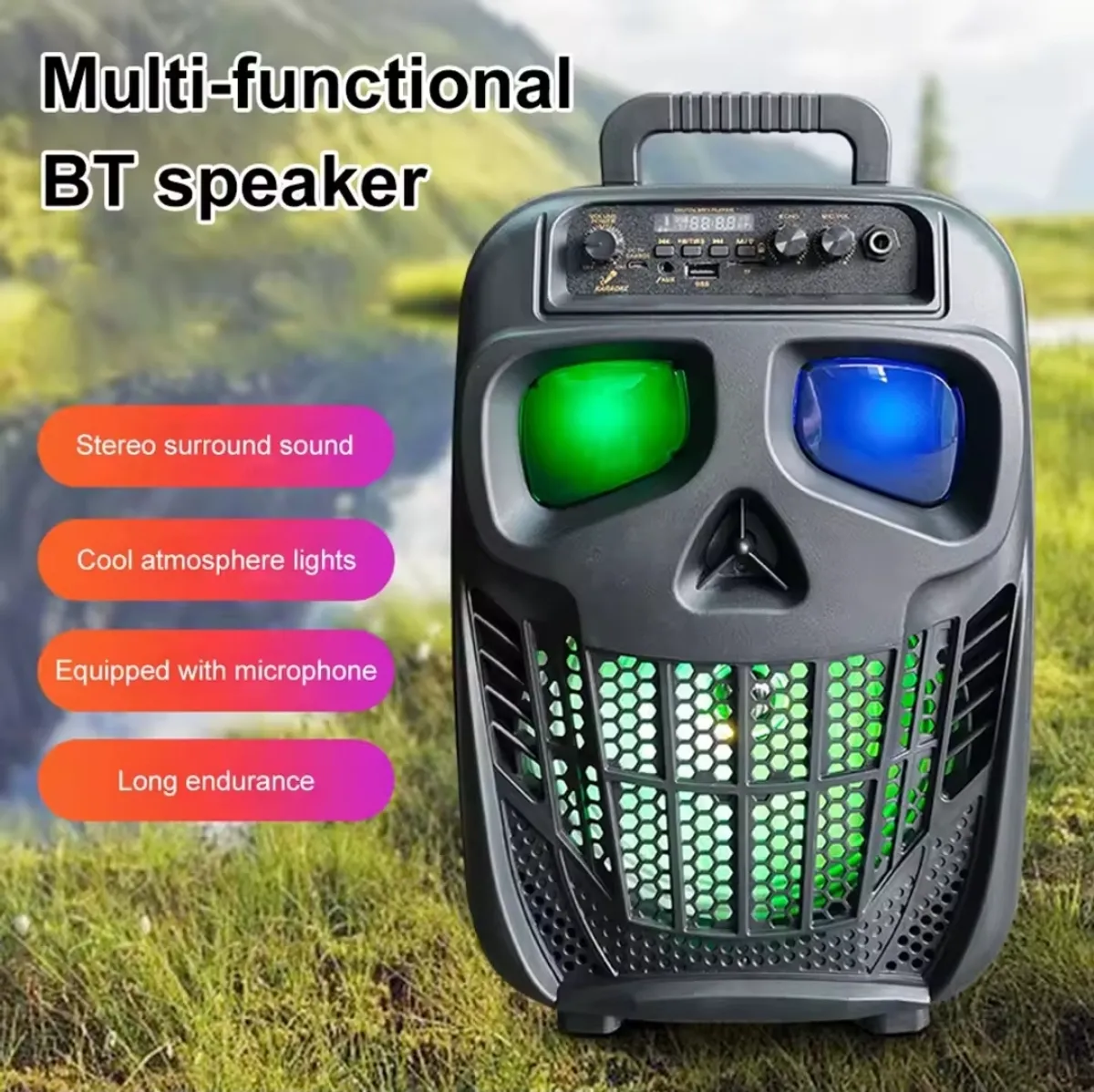 Skull Wireless Portable Speaker Bluetooth-Compatible 5.0 with 1 Microphone Rechargeable Outdoor Speaker Supports USB TF Card AUX