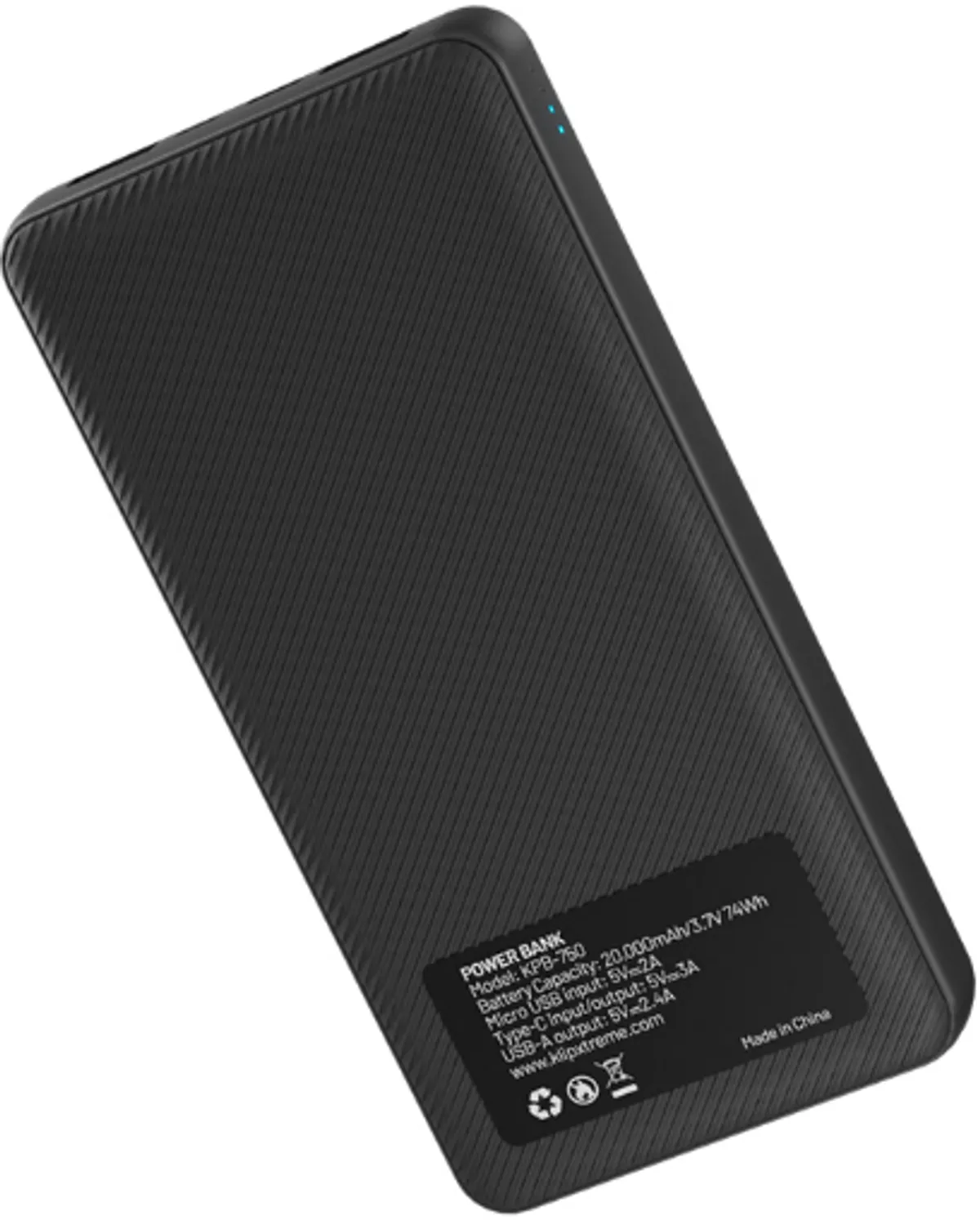 Klip Xtreme - Power bank - 24 pin USB-C / 5 pin Micro-USB Type B, 20,000MAH