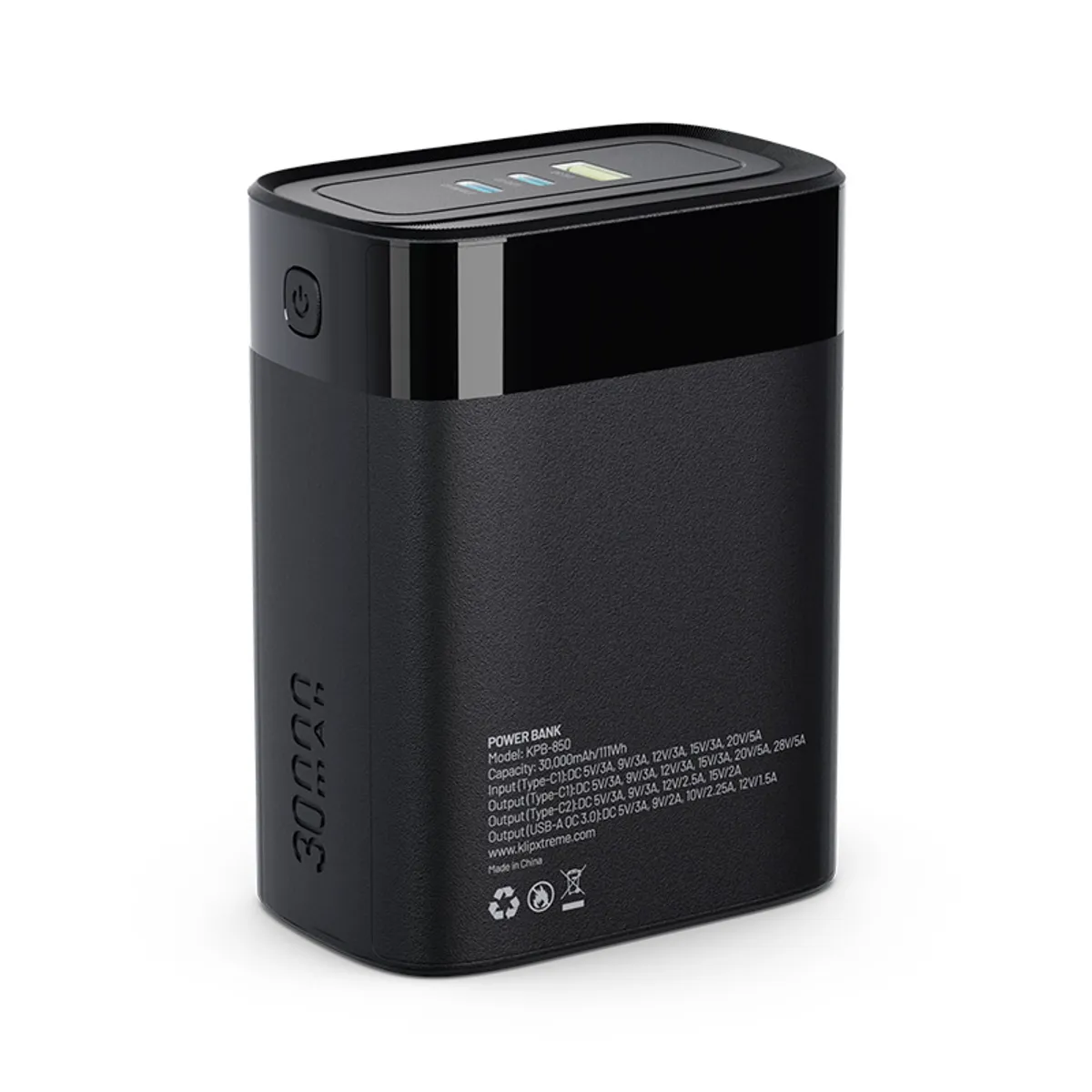 Klip Xtreme - Power bank - 24 pin USB-C, 30,000MAH, 140 WATTS, can charge Laptops