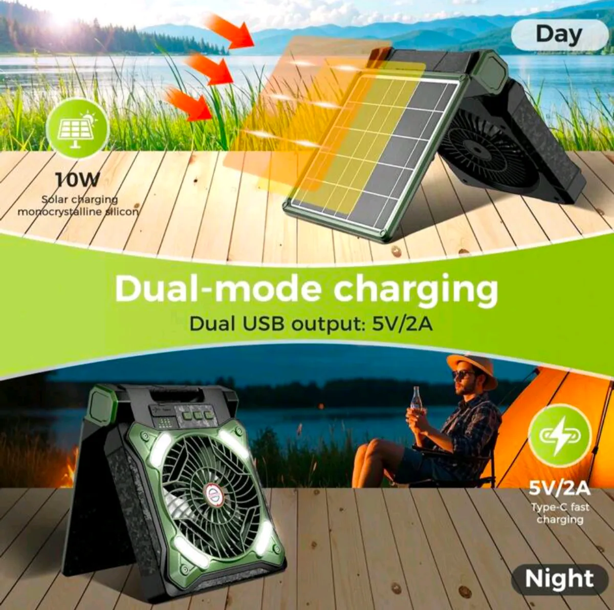 20000mAh Solar Camping Fan With Lantern
