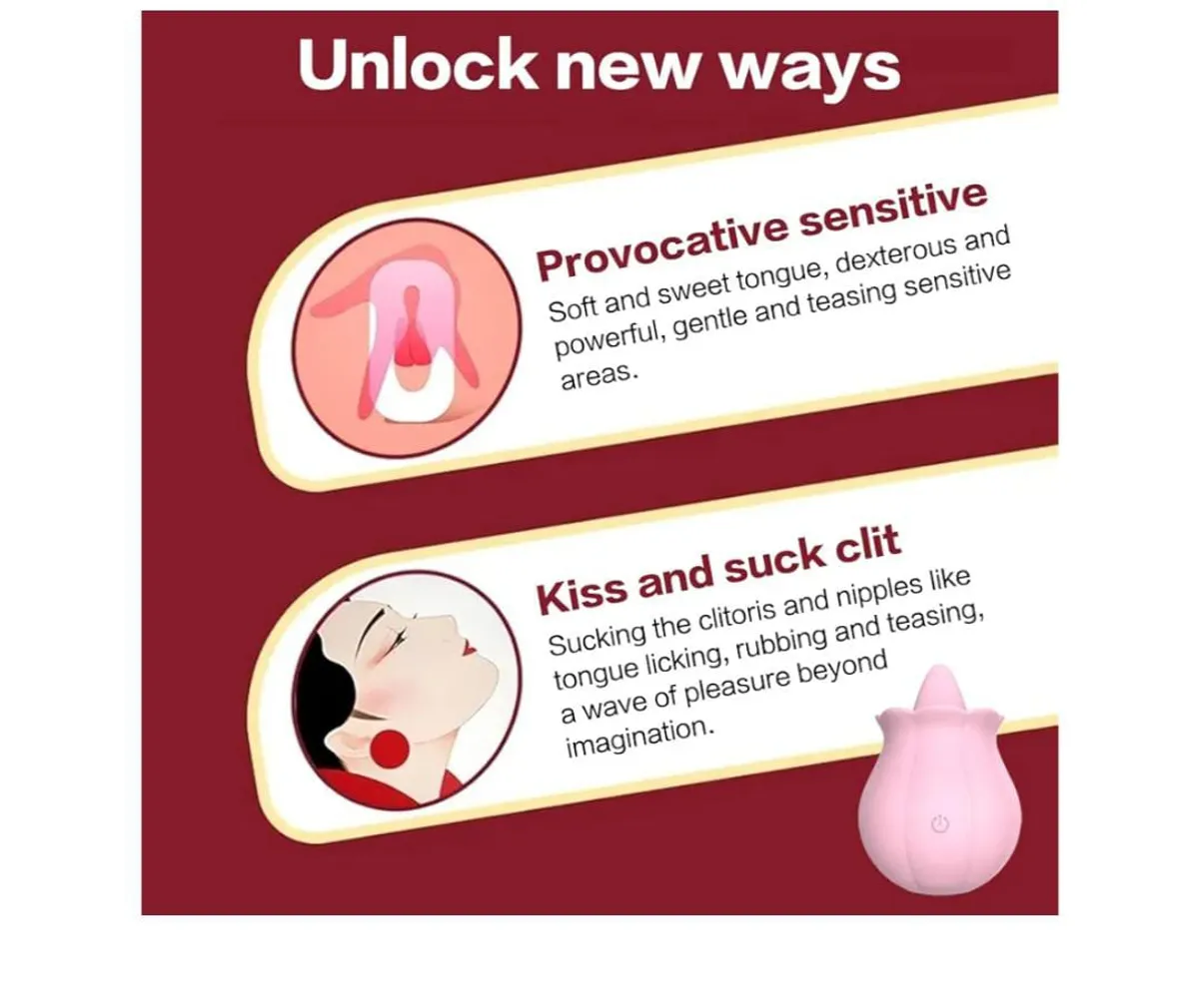 2023 New Women Rose Tongue Suck & Lick Rose 10 Modes Sucker Sucking Toys Adult The Rose Toy for Women Couples Vibrator Toy (Pink)
