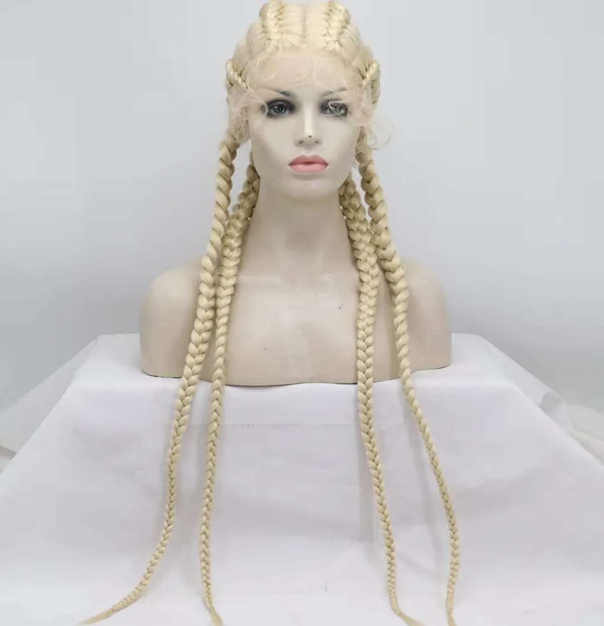Long Blonde Braided Wig 4xTwist Braids Box Braid Wig,100% Hand Made Crochet Brading Platinum Blonde Cornrow Dutch Braided Wigs with Baby Hairs for Women 36inch