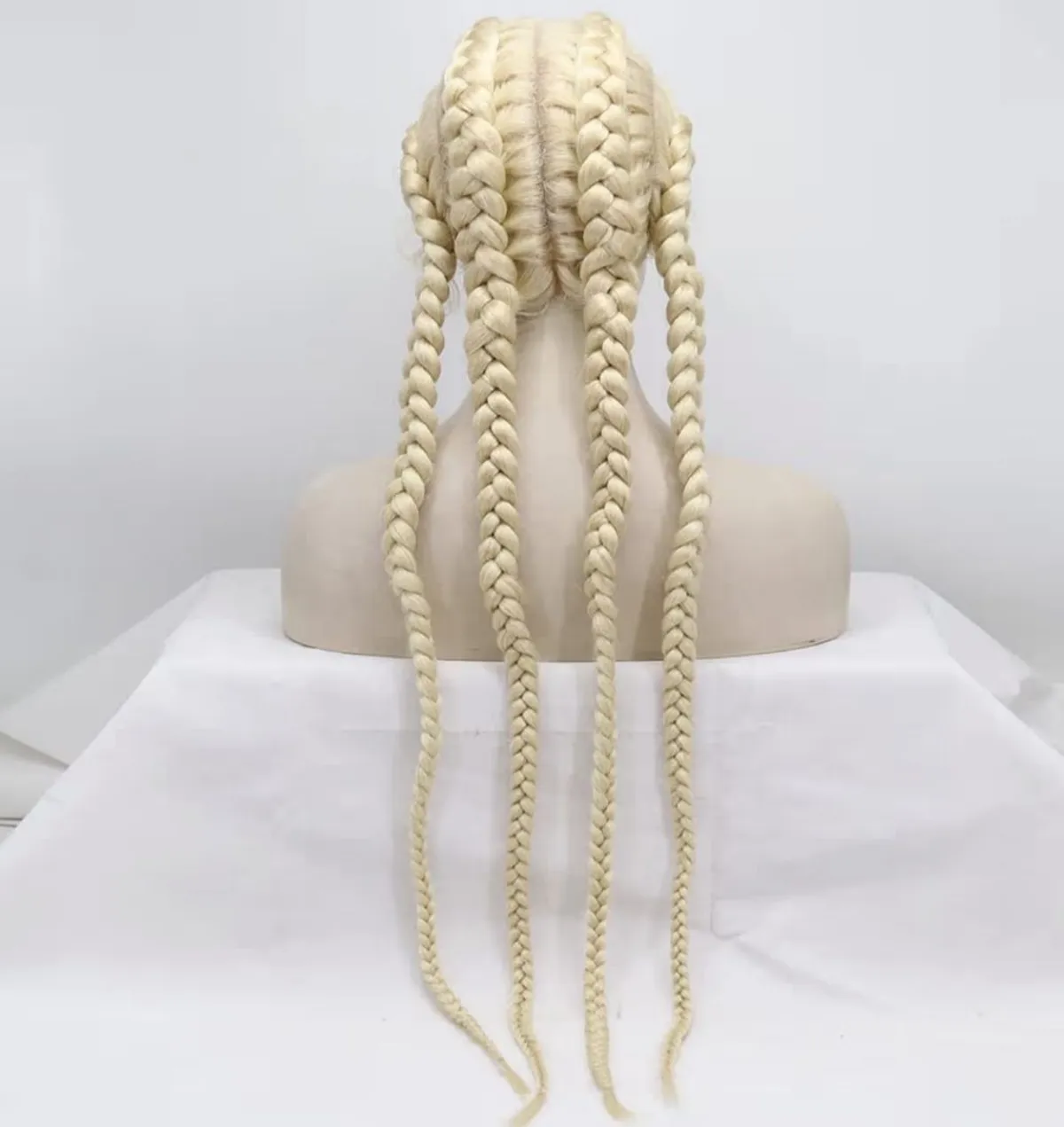 Long Blonde Braided Wig 4xTwist Braids Box Braid Wig,100% Hand Made Crochet Brading Platinum Blonde Cornrow Dutch Braided Wigs with Baby Hairs for Women 36inch