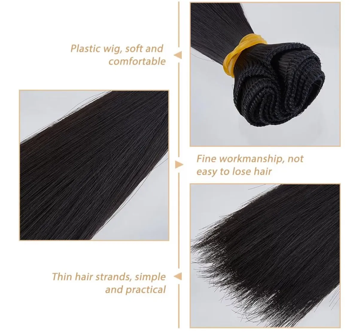 DICOSMETIC 6Pcs Doll Wig Doll Hair 18cm/7.09" Straight Short Dolls Hair Plastic Dolls Hairs Wefts Hairs Extensions Black Faux Wefts Replacement for DIY Crafts