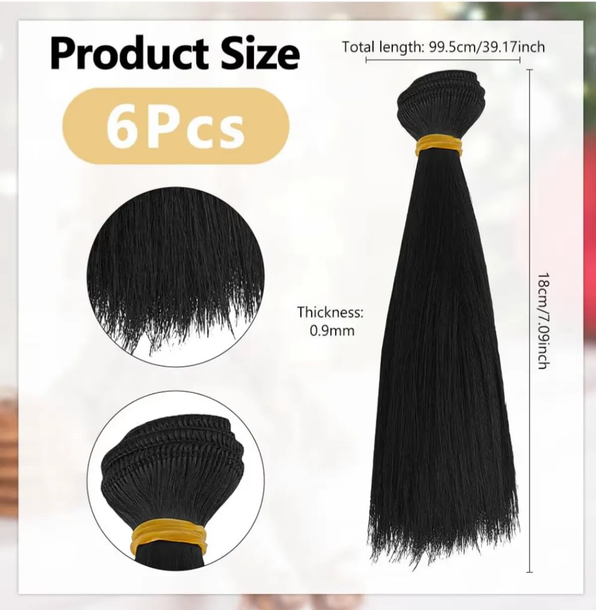 DICOSMETIC 6Pcs Doll Wig Doll Hair 18cm/7.09" Straight Short Dolls Hair Plastic Dolls Hairs Wefts Hairs Extensions Black Faux Wefts Replacement for DIY Crafts