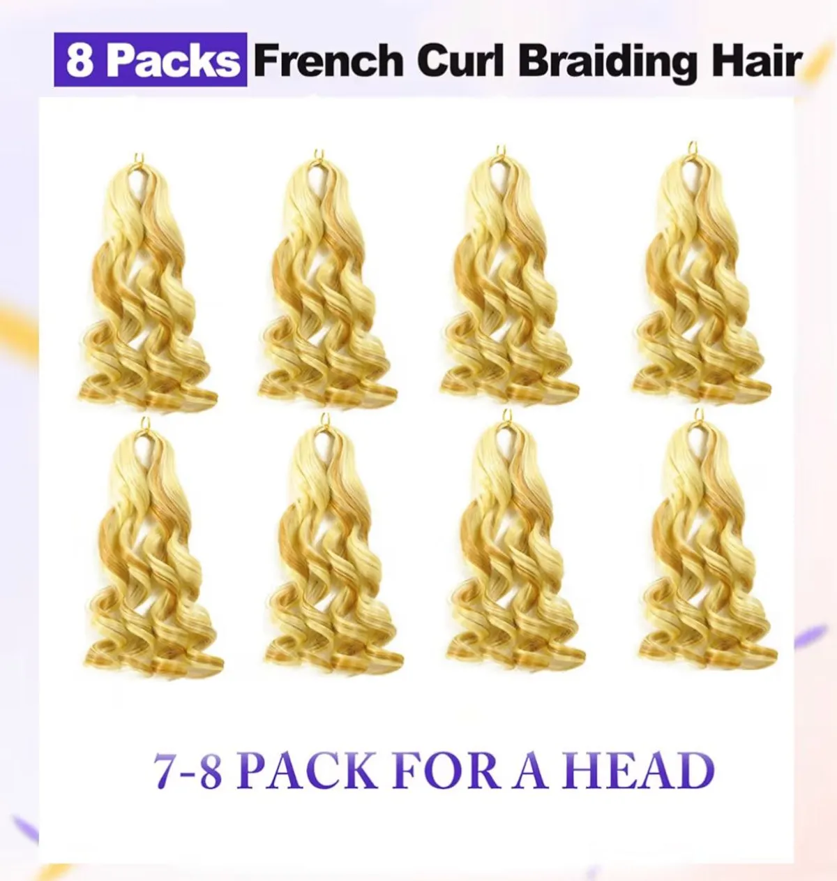 27/613 French Curl Braiding Hair 8 packs 30 Inch Loose Wave Braiding Hair Pre Stretched Synthetic HairExtensions for Women and Kids(P27/613, 8packs)