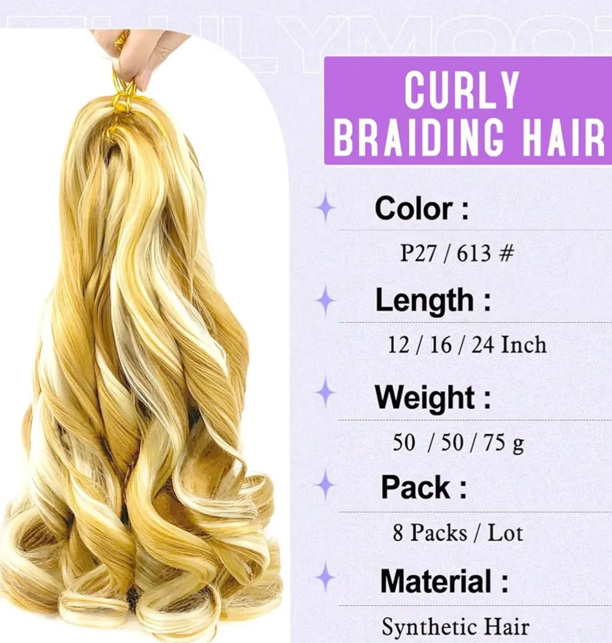 27/613 French Curl Braiding Hair 8 packs 30 Inch Loose Wave Braiding Hair Pre Stretched Synthetic HairExtensions for Women and Kids(P27/613, 8packs)