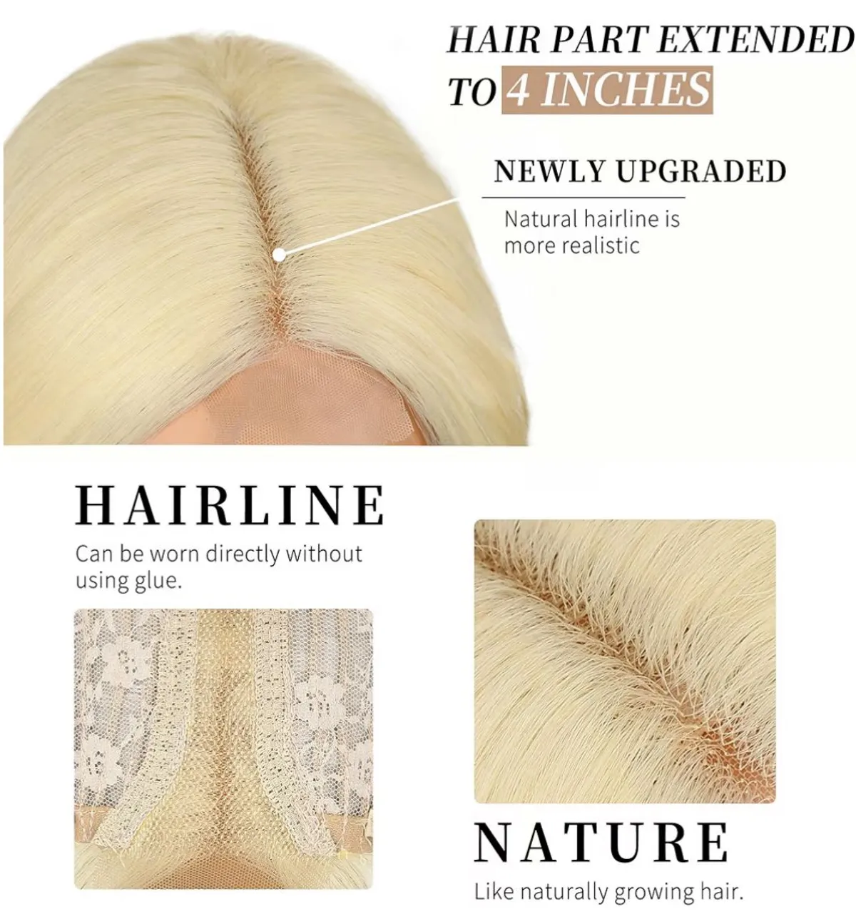 Blonde Wig for Women, Long Wavy Lace Hairline Middle Part Synthetic Wig for Daily Party- 26Inch