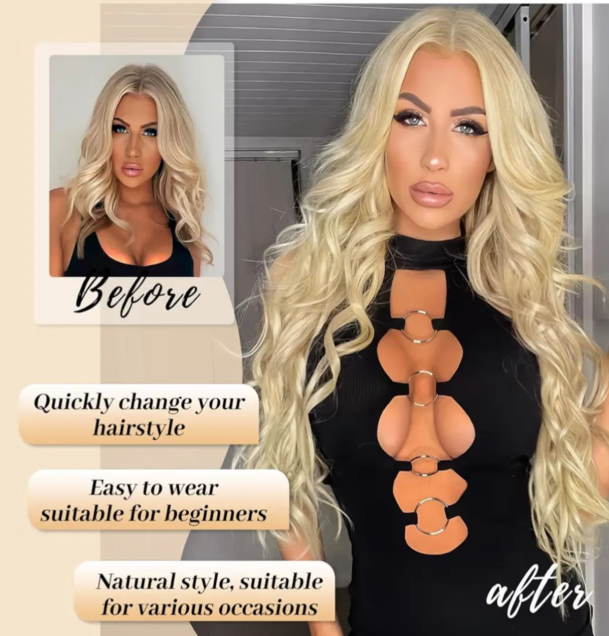Blonde Wig for Women, Long Wavy Lace Hairline Middle Part Synthetic Wig for Daily Party- 26Inch