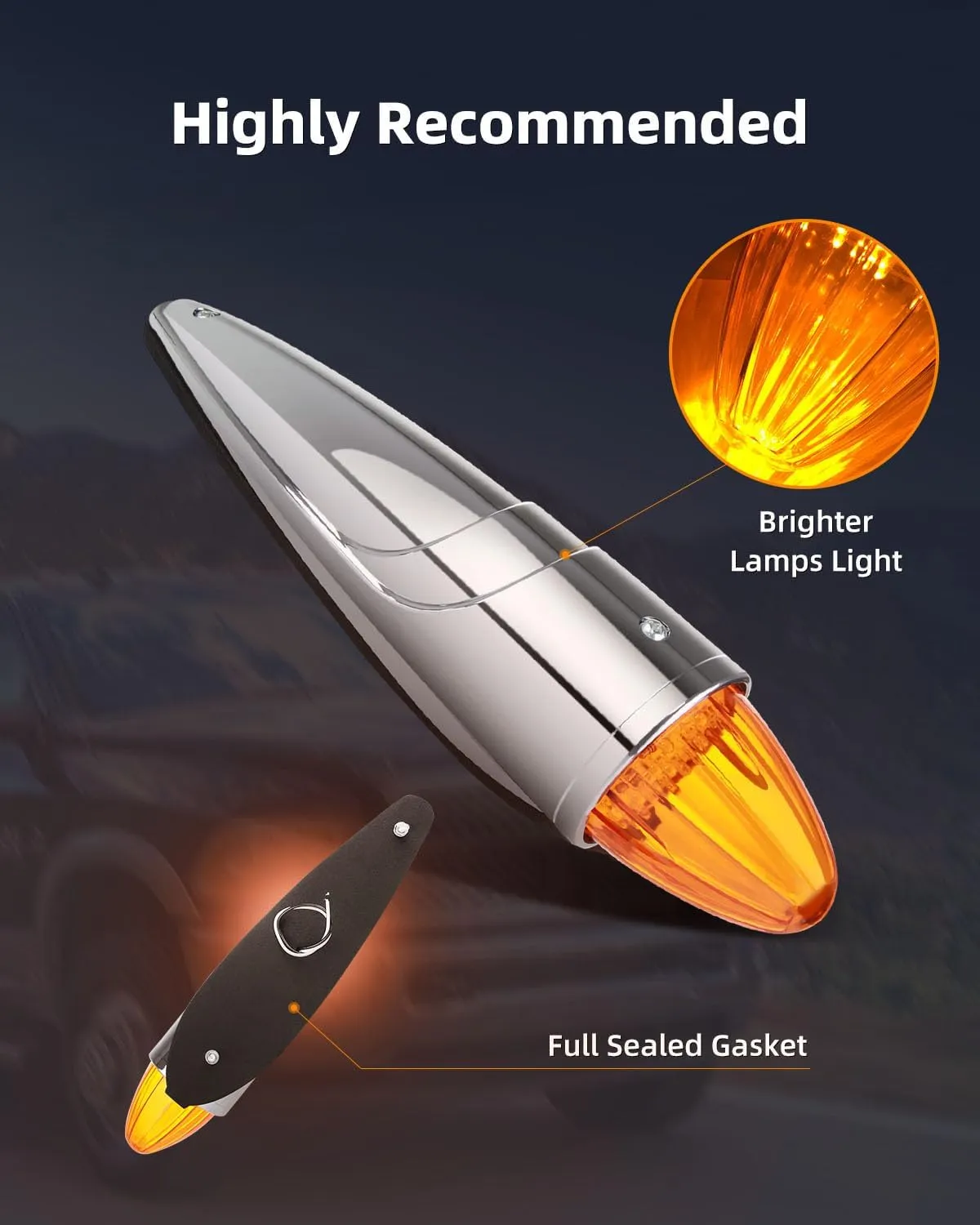 Amber Torpedo Cab Marker Lights Chrome Truck Roof Lights Top Clearance Running Lights for Truck Trailer for Peterbilt for Kenworth for Freightliner for Volvo Mack (5 pcs)