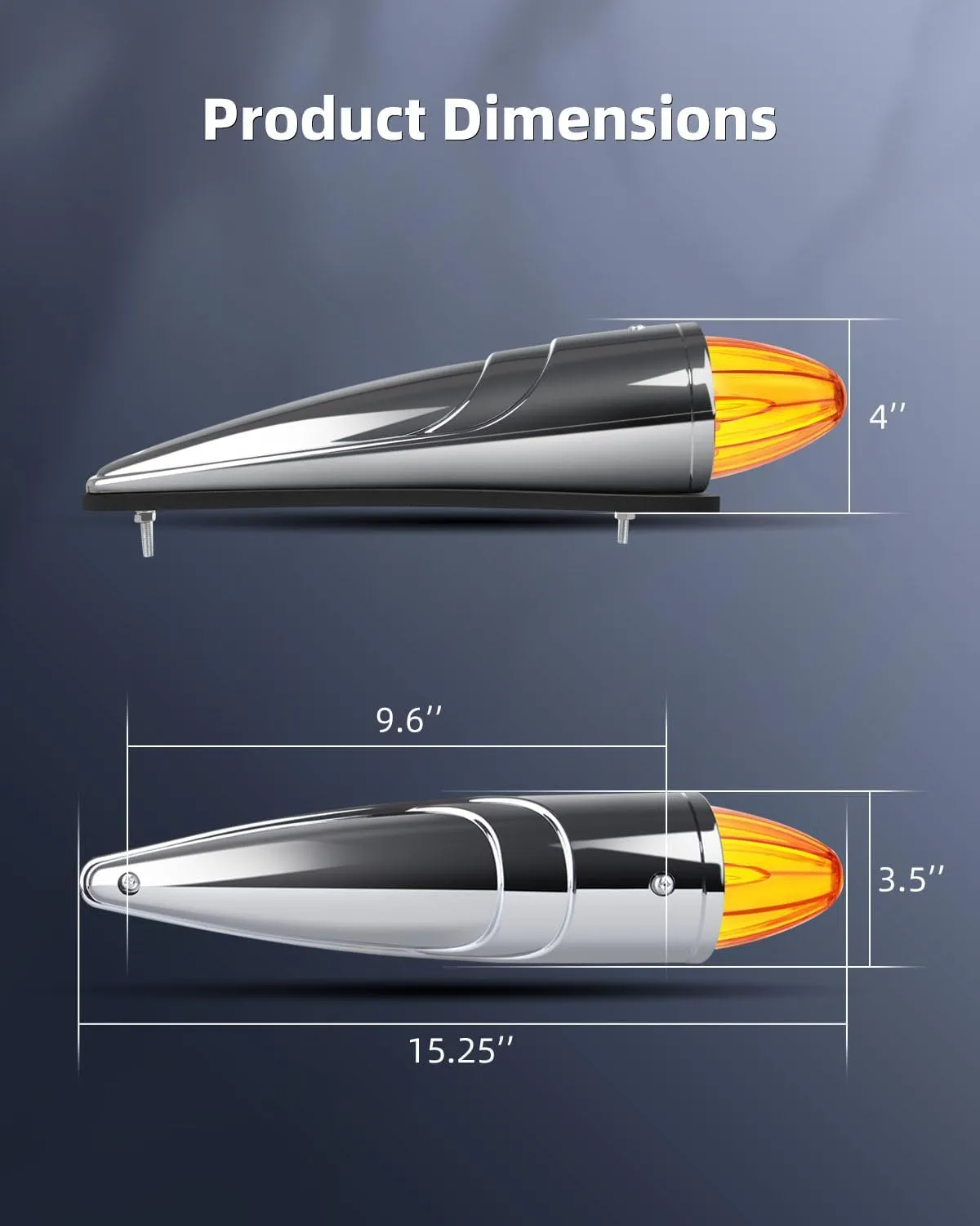 Amber Torpedo Cab Marker Lights Chrome Truck Roof Lights Top Clearance Running Lights for Truck Trailer for Peterbilt for Kenworth for Freightliner for Volvo Mack (5 pcs)