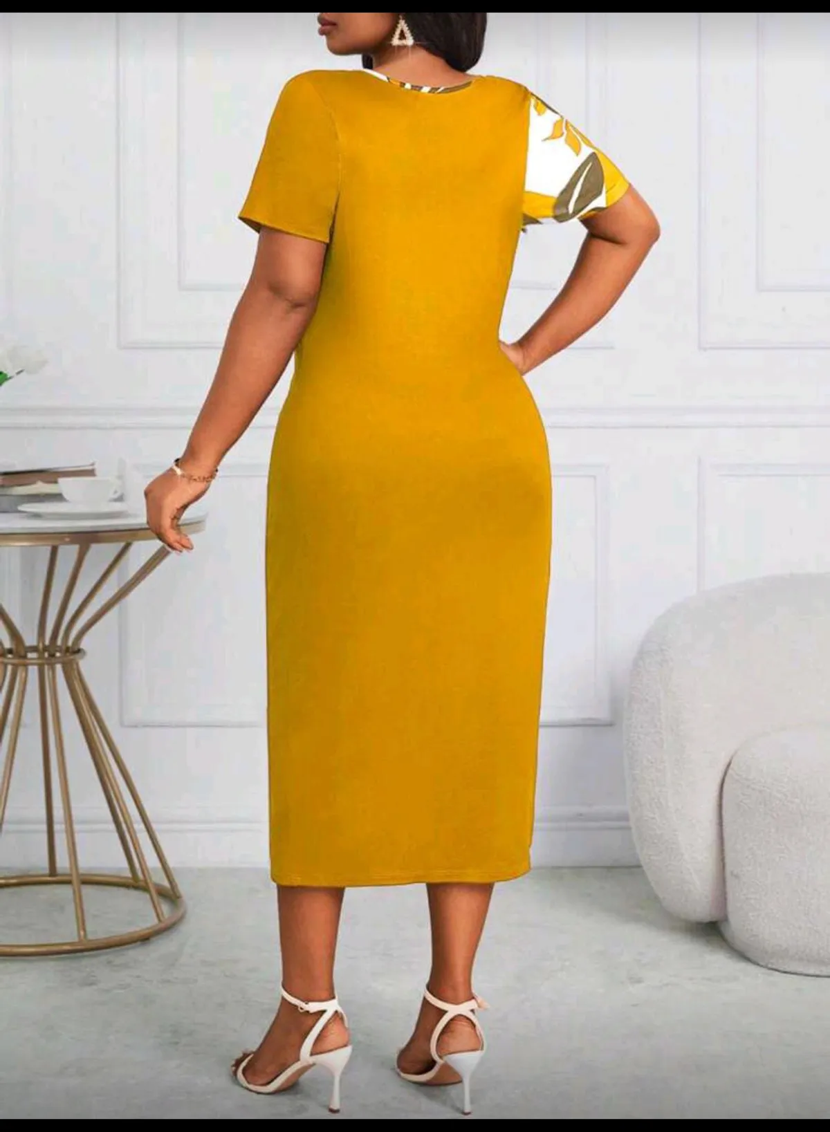 Lady Plus Size Purple Printed Contrast Color Stitching Ruched Asymmetrical Hem Round Neck Short Sleeve Slim Fit Bodycon Dress Four Seasons 2XL