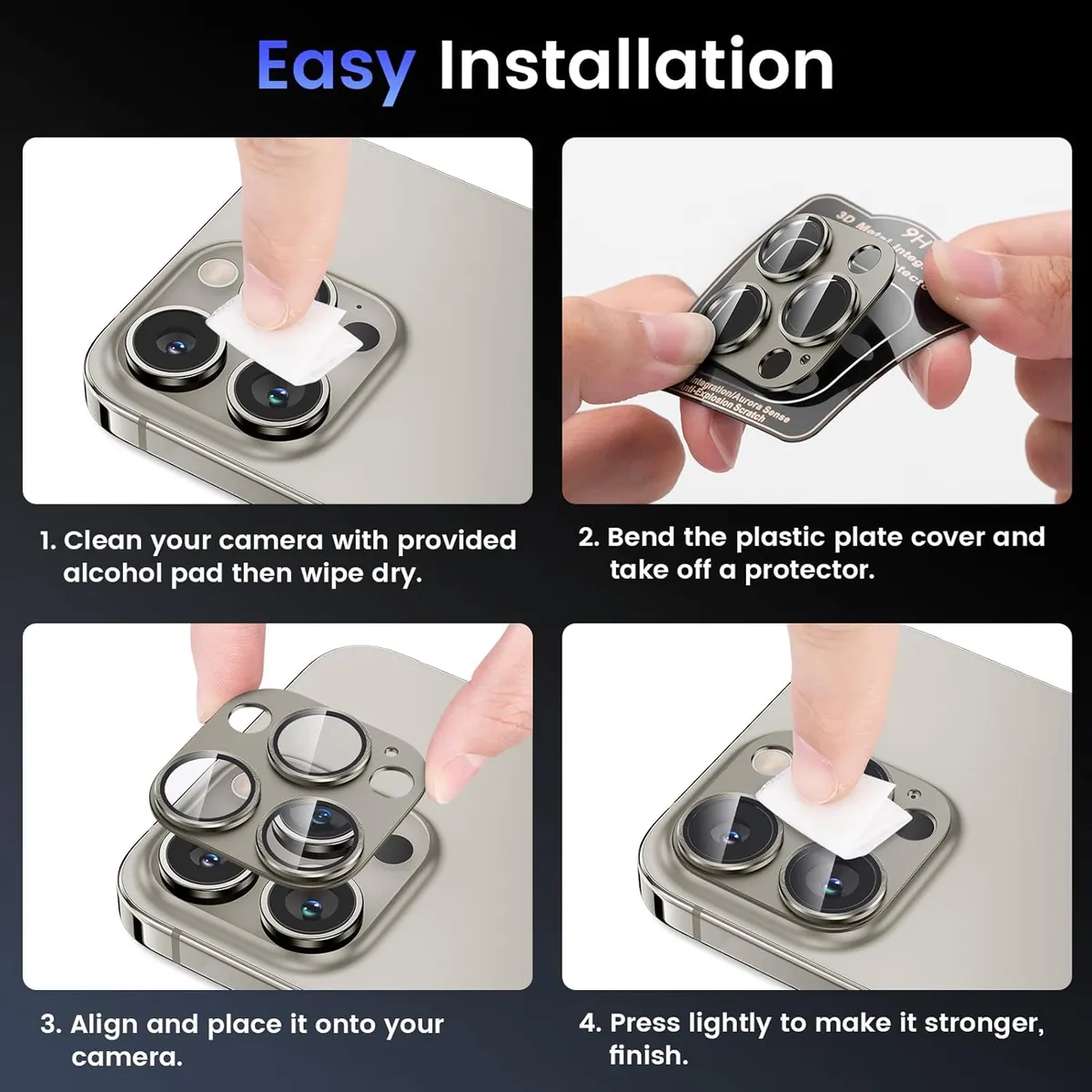 Tensea for iPhone 16 Pro/iPhone 16 Pro Max/iPhone 15 Pro/iPhone 15 Pro Max Camera Lens Protector
