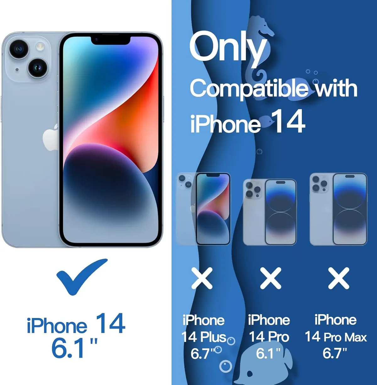 ETech Cute Case for iPhone 15 6.1-Inch, Wave Frame Curly Shape Shockproof Phone Cover for Women and Girls, Clear Hard PC Back (Blue)