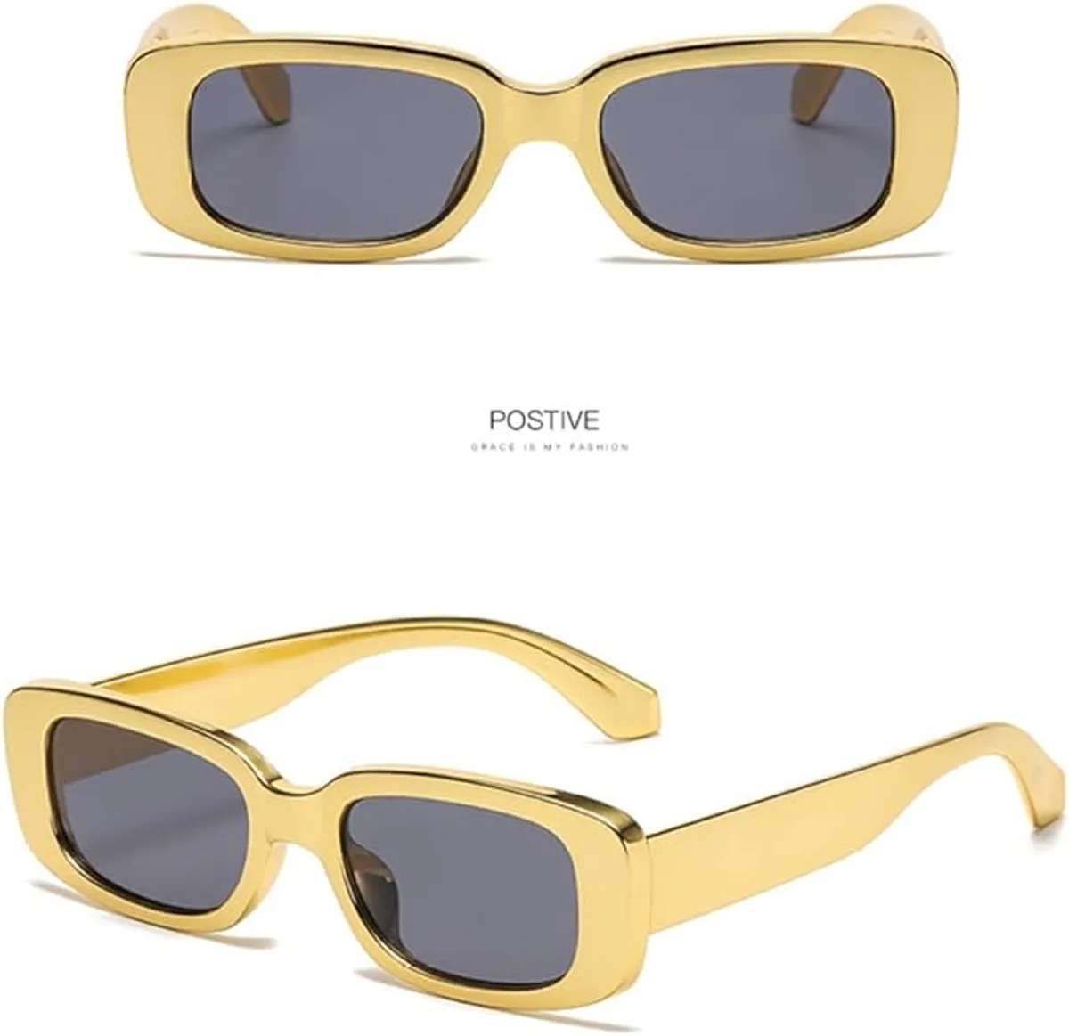 Vintage Luxurious Gold Sun Glasses Small Rectangle Reflective Gold Plating Eyewear Shades