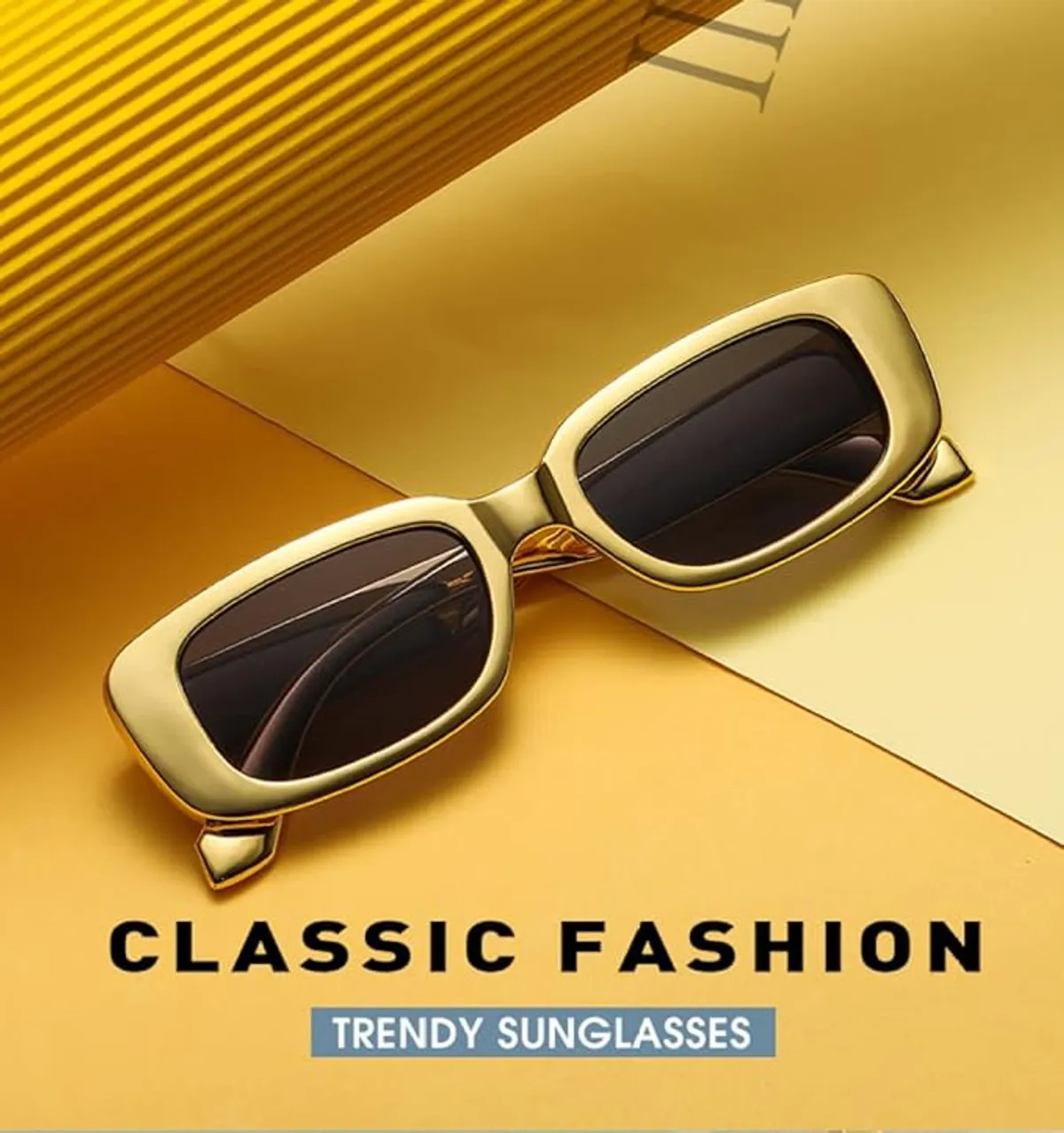 Vintage Luxurious Gold Sun Glasses Small Rectangle Reflective Gold Plating Eyewear Shades