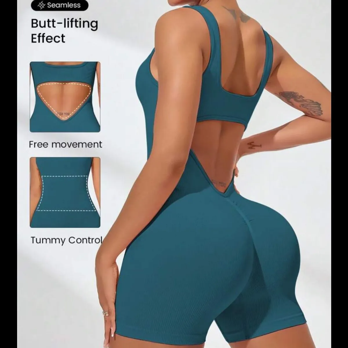Women's Fitted Sports Jumpsuit, Fashionable Yoga Workout Jumpsuit - Size S