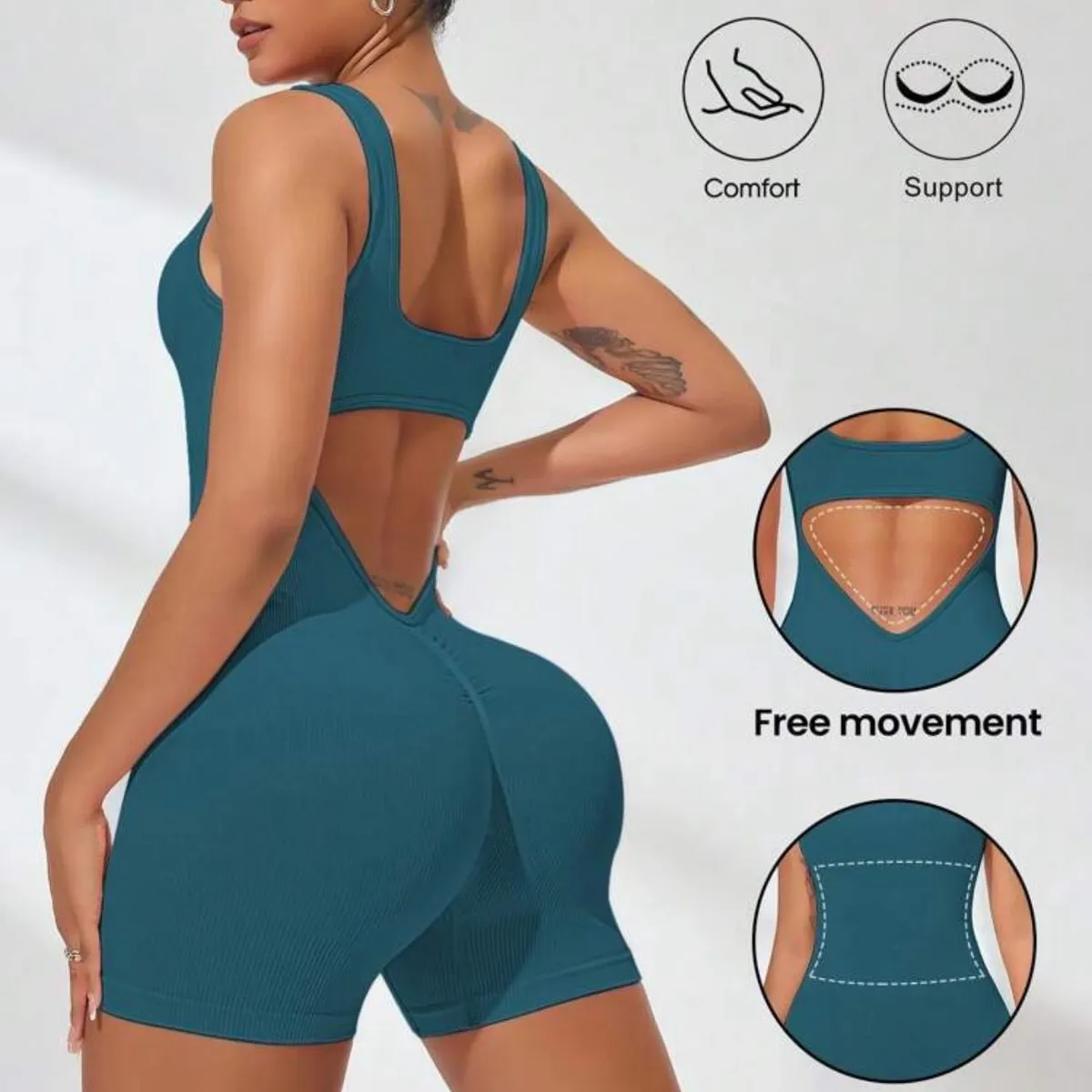 Women's Fitted Sports Jumpsuit, Fashionable Yoga Workout Jumpsuit - Size S