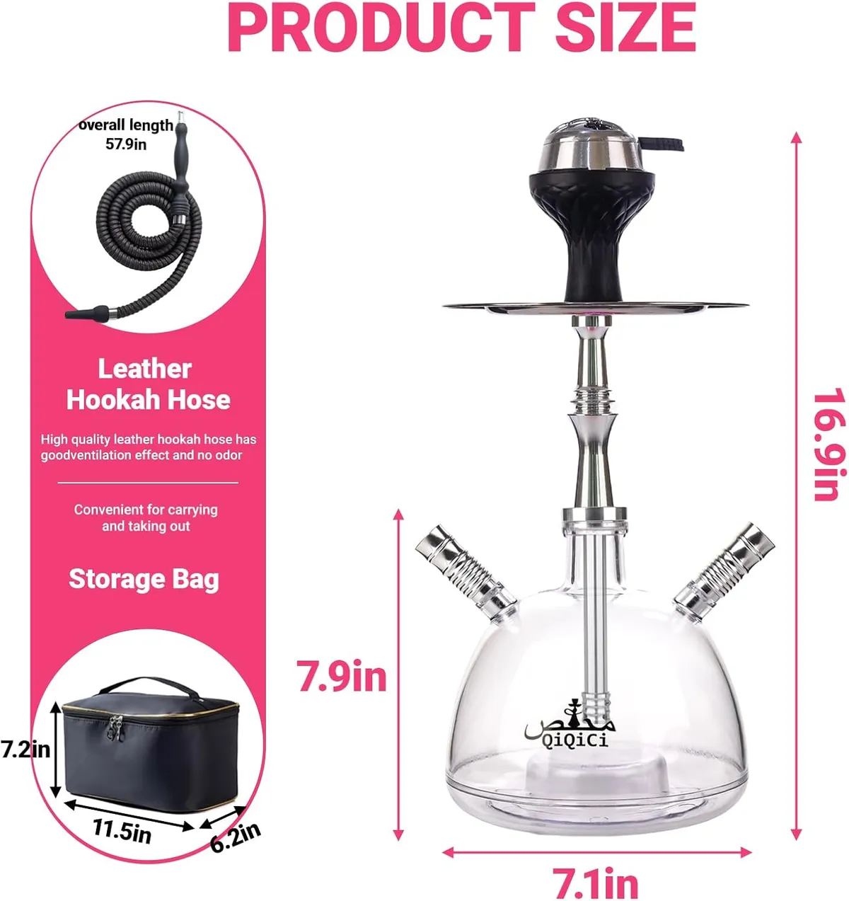 Modern 2 Hose Acrylic Bubble Hookah – Complete Shisha Hookah Set, Magical Remote LED Lights, and Travel Case for an Enhanced Experience