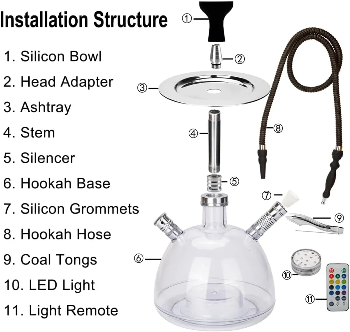 Micro Modern Acrylic Bubble Hookah with Travel Case System Silicone Hookah Bowl Silk Hookah Hose Tongs Magical LED Light for Better Shisha Hookah Narguile