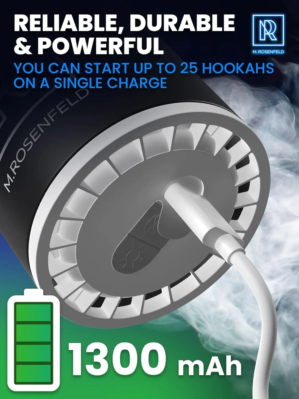 Hookah Starter Pump - Hookah Pump Starter with 1300 mAh Rechargeable Battery - Portable Electric Hooka Blower & Vacuum Starter - Mini Air Pump with LED Light, Quiet & Efficient