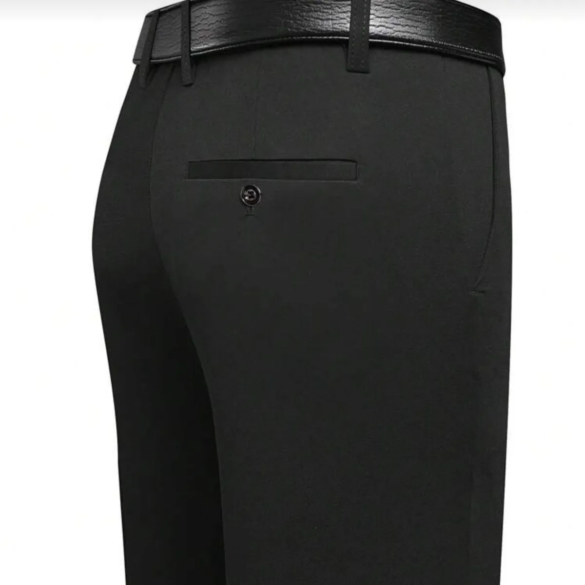 Men's Comfortable Slim-Fit Stretch Formal Black Trousers - Size 33x31