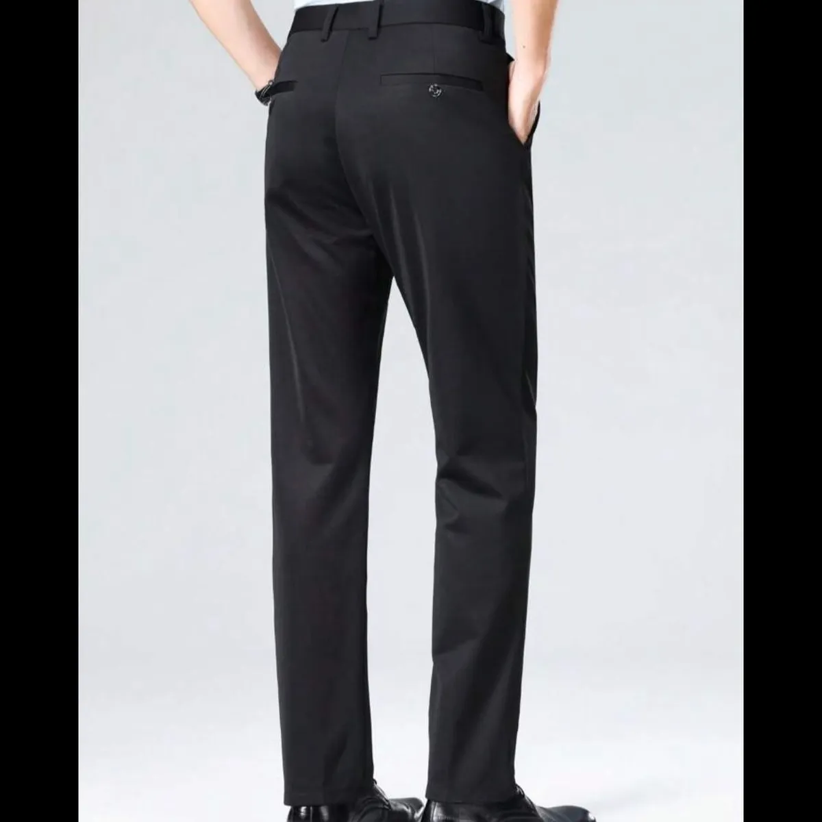 Men's Comfortable Slim-Fit Stretch Formal Black Trousers - Size 33x31