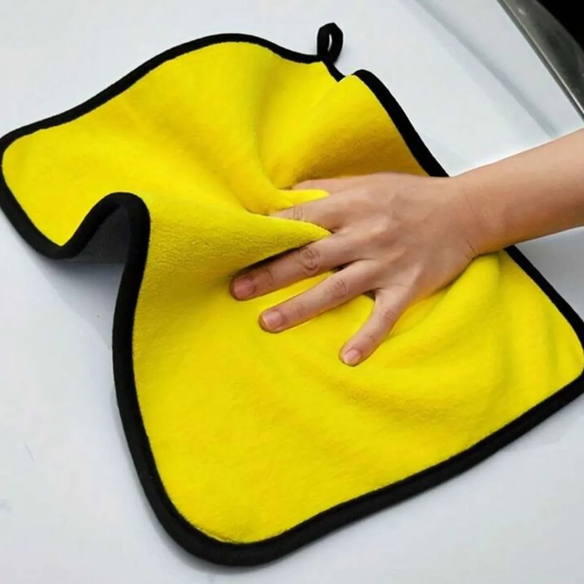 Super Soft Polyester Coral Fleece Yellow Grey Microfiber Towel, Double - Sided Thick Car Cleaning Cloth - Size 60x30cm