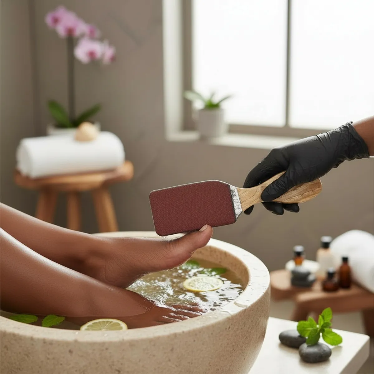 Double-sided Handmade Foot File for Pedicures, Brown Sander Side and Black Smoother Side