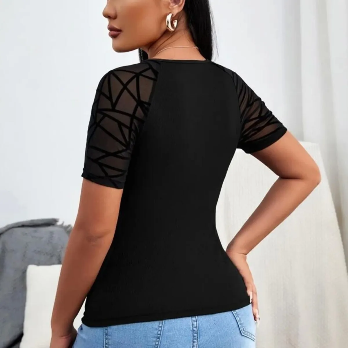 Women's Mesh Graphic Tees- Size:L