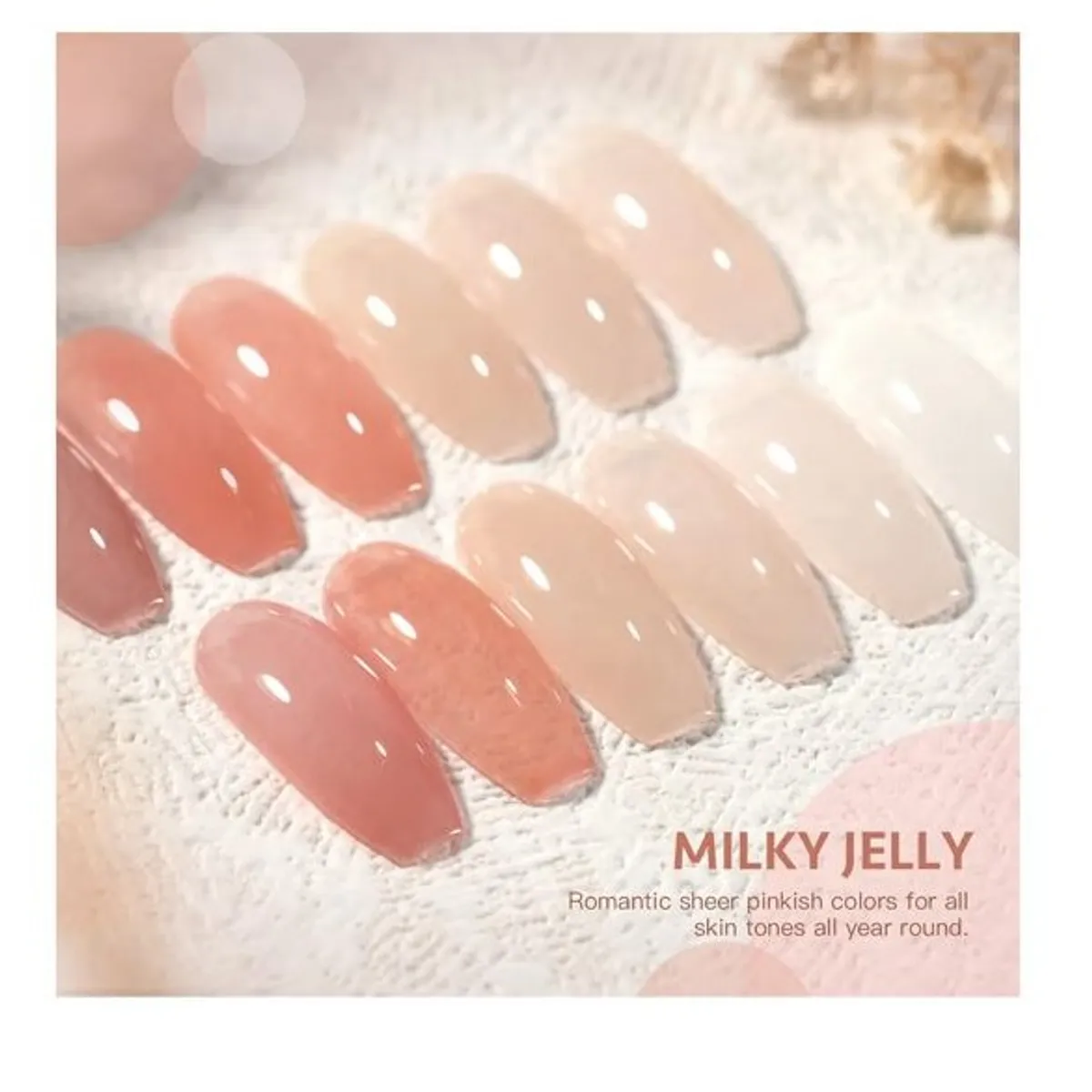 Nude Gel Nail Polish Set, 6 Transparent Colors Sheer White Pink Soak Off UV Light Cure Gel Polish Kit for Salon and Nail Art DIY at Home