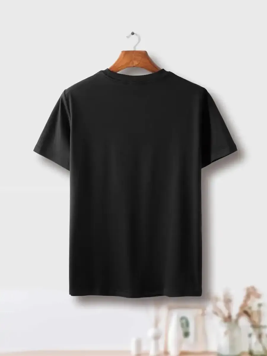 Crew Neck Short Sleeve Cotton Mens T Shirt. , Black - Size S