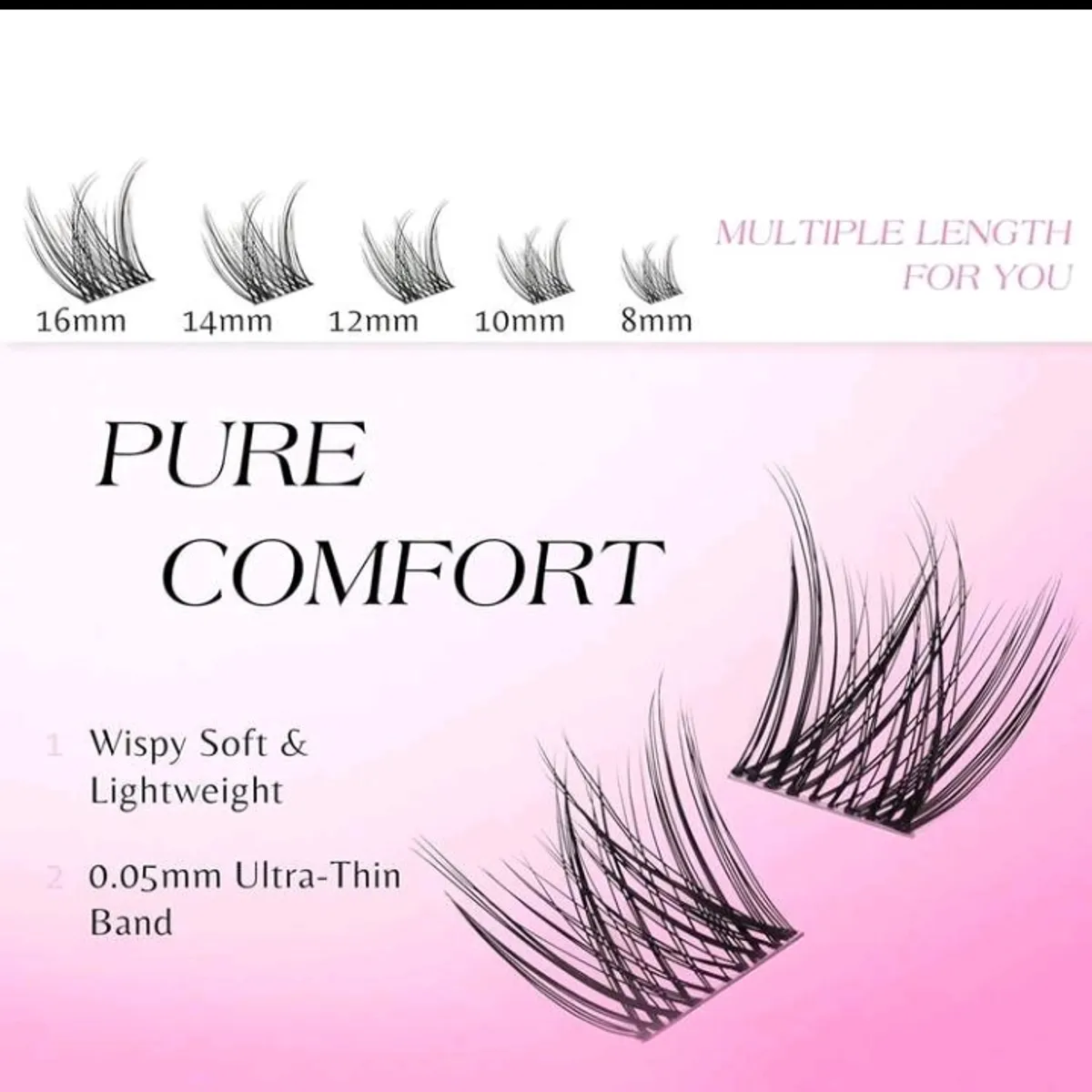 VEYESBEAUTY Lash Clusters Individual Eyelash Extensions Thin & Invisible Band 12mm