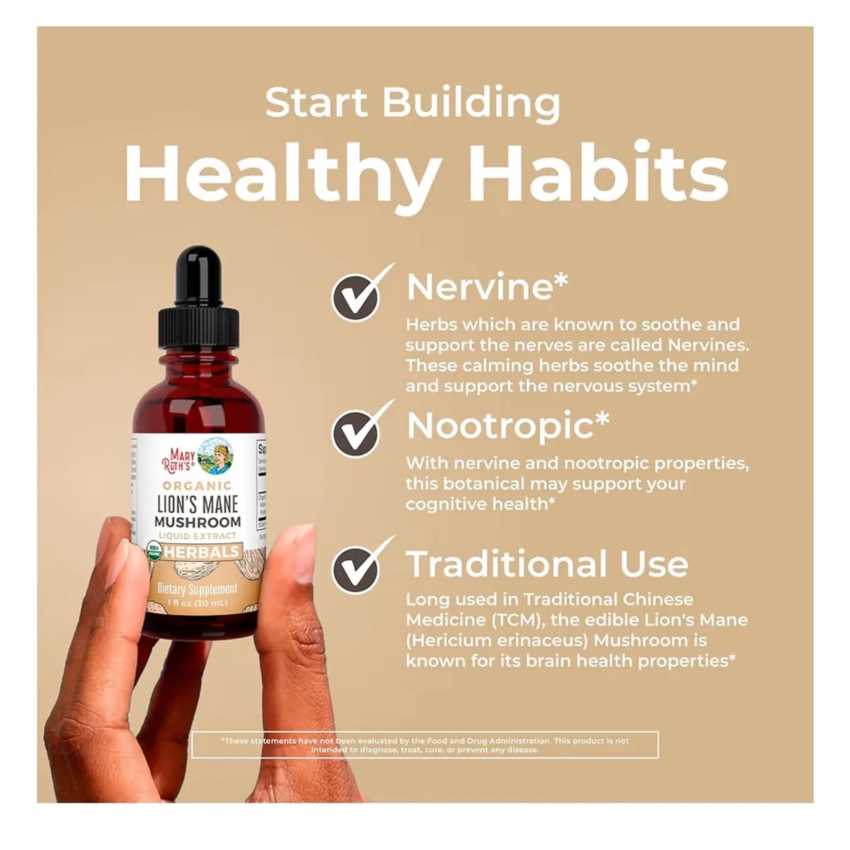 MaryRuth Organics Lions Mane Mushroom Supplement, Herbal Liquid Drops 1 Fl Oz