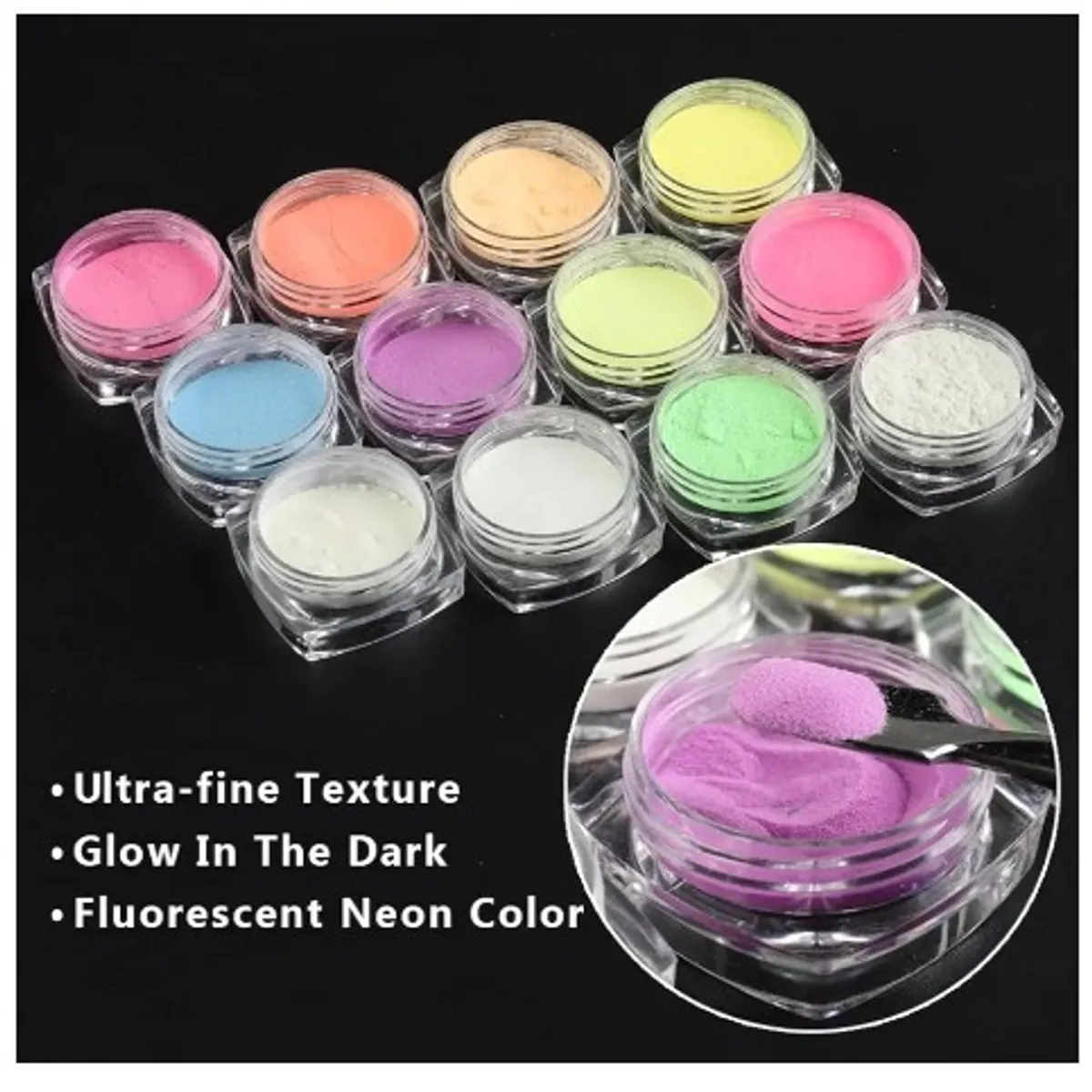 12 Colors Glow in The Dark Powder Polish Nail Art Decoration