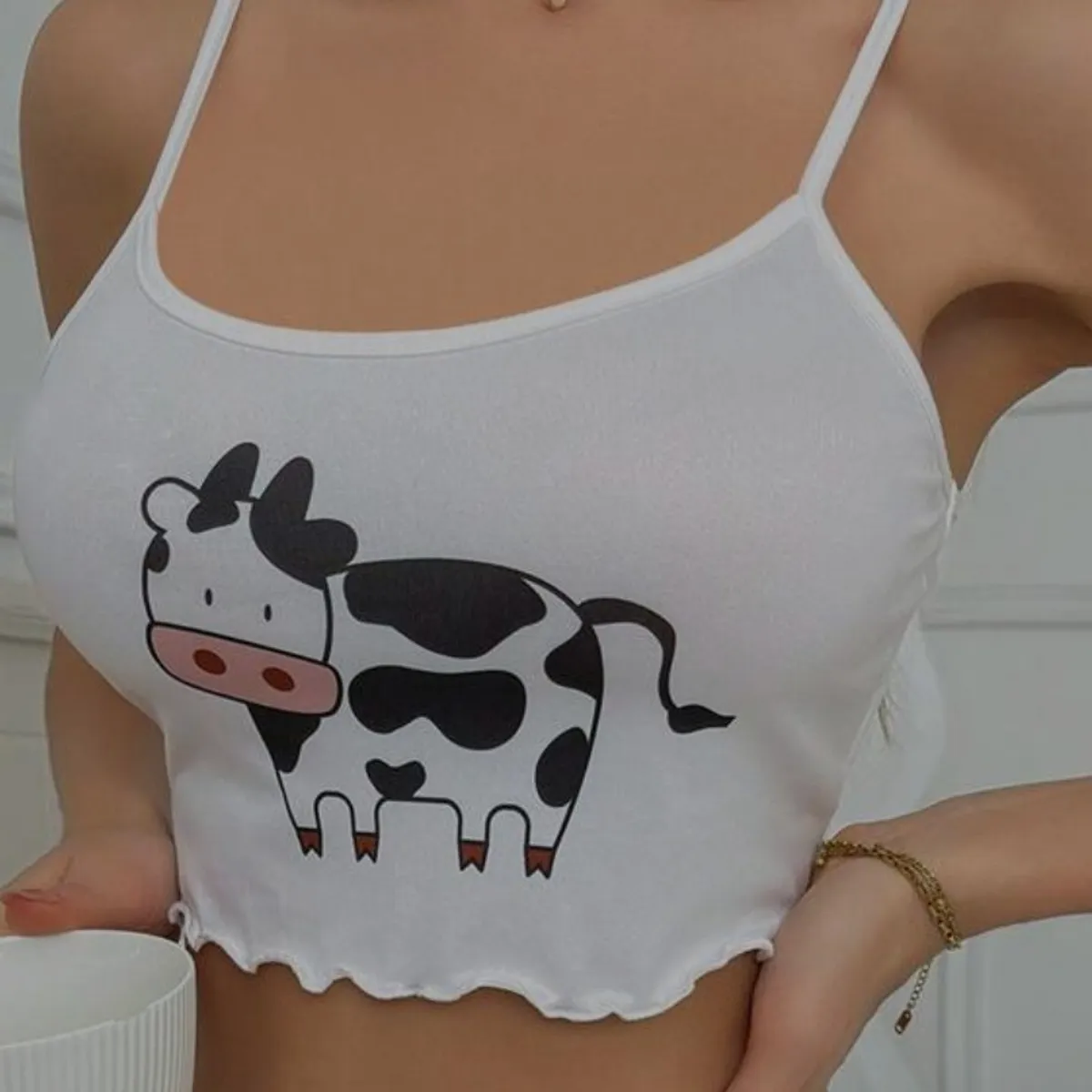 Women's Cow Printed tank top-Size:S