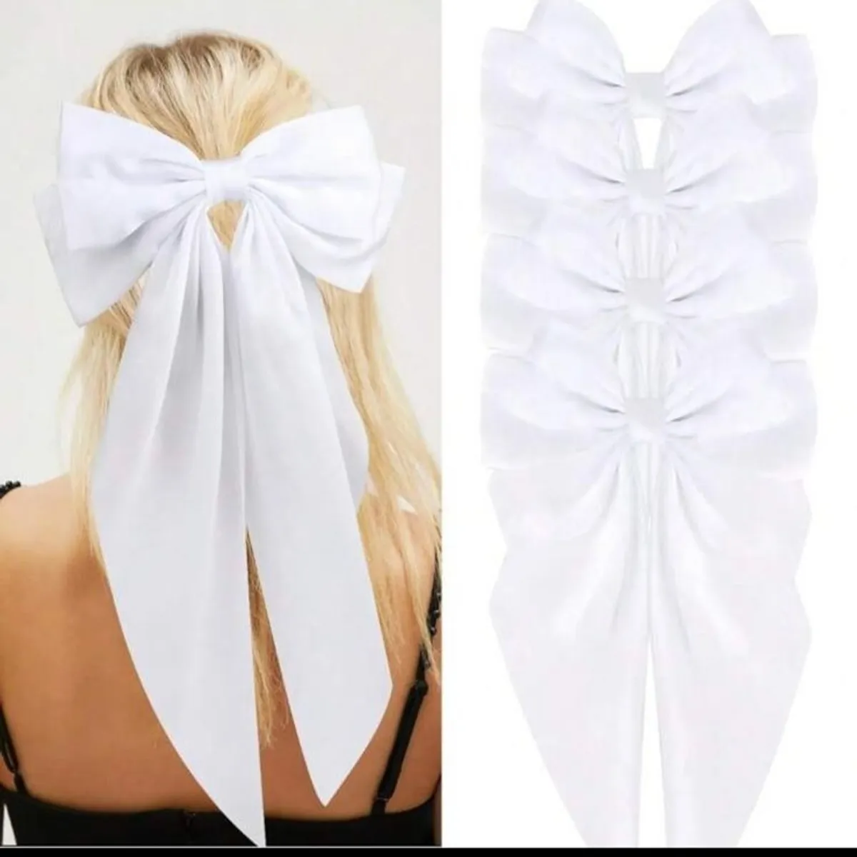 5 PCS Large White Satin Bow Hair Clips