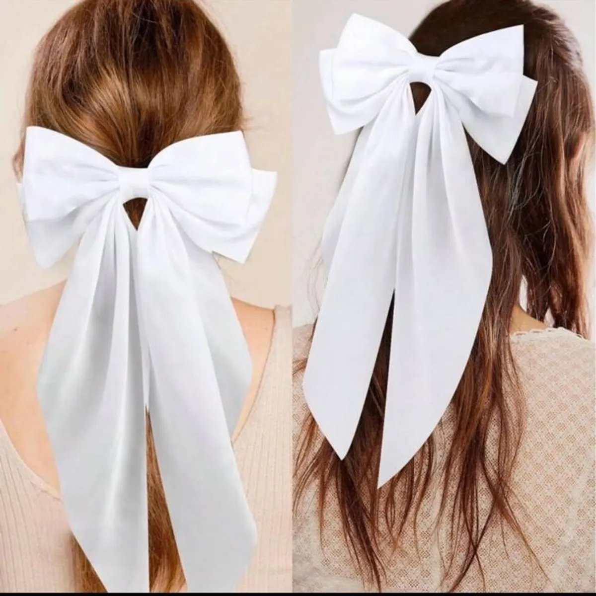5 PCS Large White Satin Bow Hair Clips