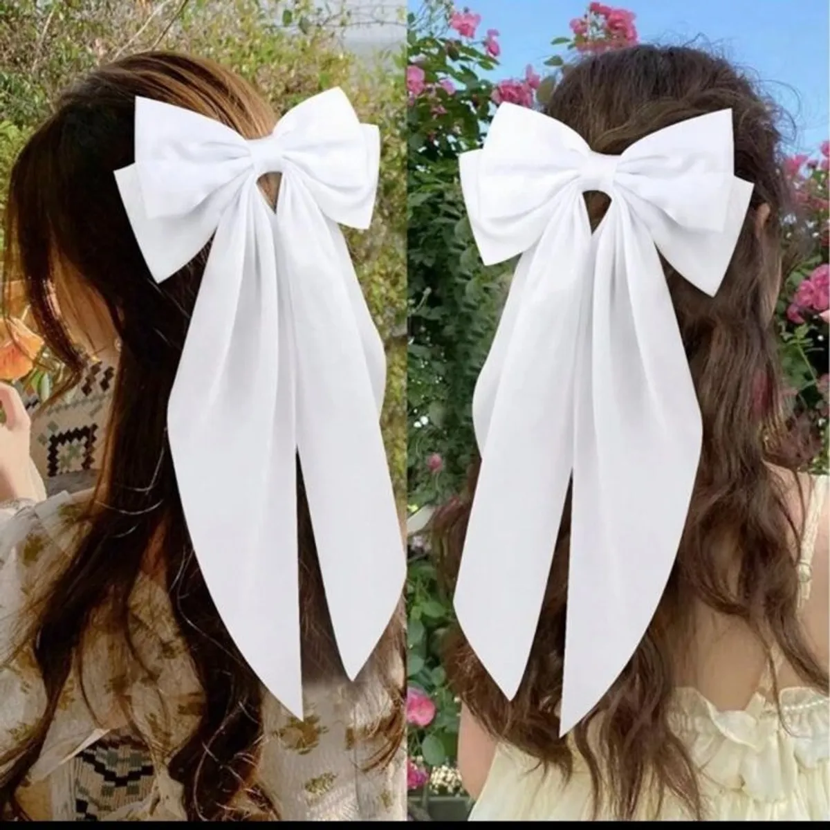 5 PCS Large White Satin Bow Hair Clips