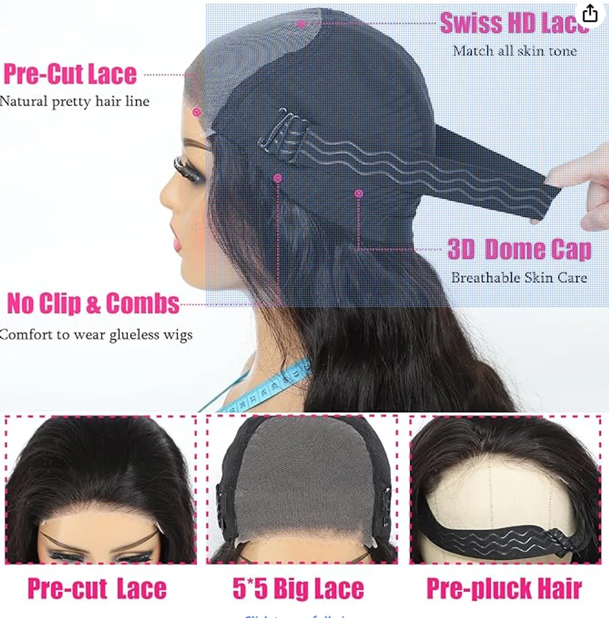 Body Wave 28 Inch Wear & Go Glueless Body Wave Wig – 100% Human Hair, 5×5 HD Lace Closure, Pre-Plucked & Pre-Cut, 180% Density, Ready-to-Wear No-Glue Lace Front Wig for Women