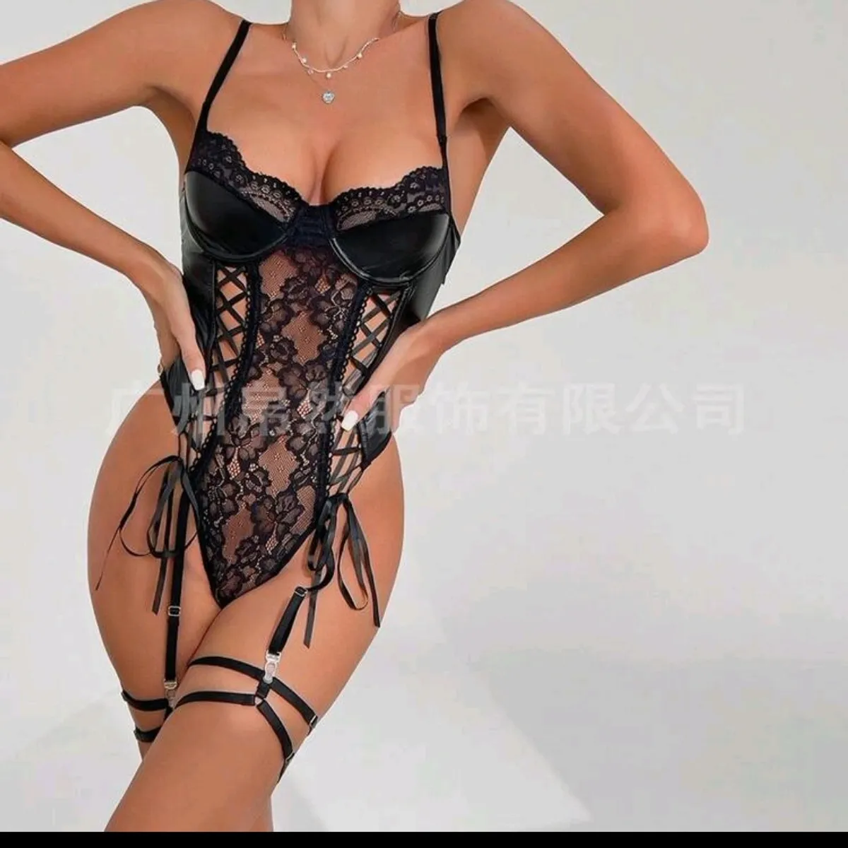 Sexy black Fishnet PU Leather One-Piece lingerie size/s | 7Krave Marketplace