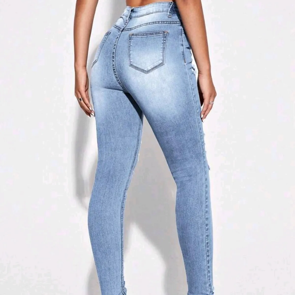 Womens Blue Washed Ripped Slim Fit Skinny Jeans - Size/L (8/10